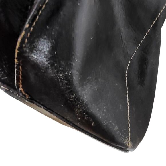 Etienne Aigner Large Black Leather White Stitch Tote Great Computer or Beach Bag - Picture 10 of 10